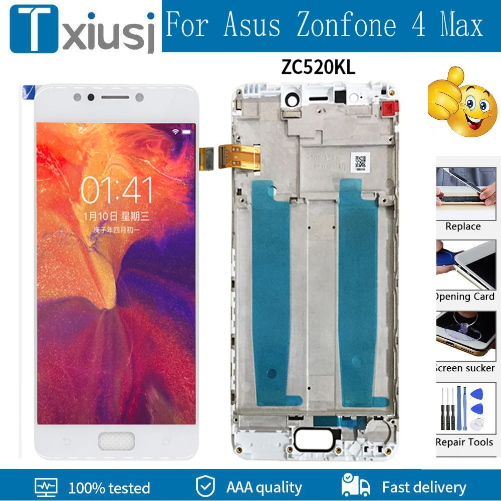 ЖК-дисплей 5,2 дюйма для Asus Zenfone 4 Max ZC520KL X00HD, дисплей с сенсорным экраном и дигитайзером в сборе, сменная рамка, Бесплатные инструменты ЖК-дисплей 5,2 дюйма для Asus Zenfone 4 Max ZC520KL X00HD, дисплей с сенсорным экраном и дигитайзером в сборе, сменная рамка, Бесплатные инструменты