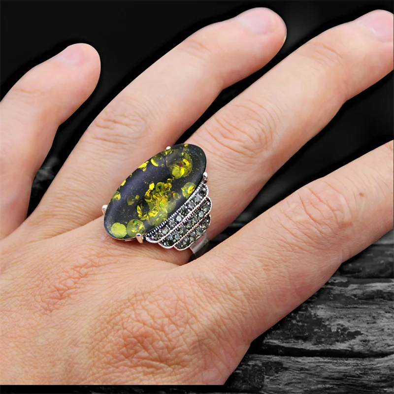 Винтажные кольца в форме глаза с имитацией зеленого янтаря для женщин античное