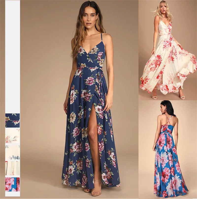 

Hollow Out Sexy Patchwork Chiffon Dress Women Sleeveless V Neck Spaghetti Strap Dress Casual Female Summer Party Backless Dress