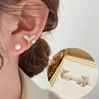 new fashion imitation pearl fishtail stud earrings for women korean retro elegant earring female party jewelry gift