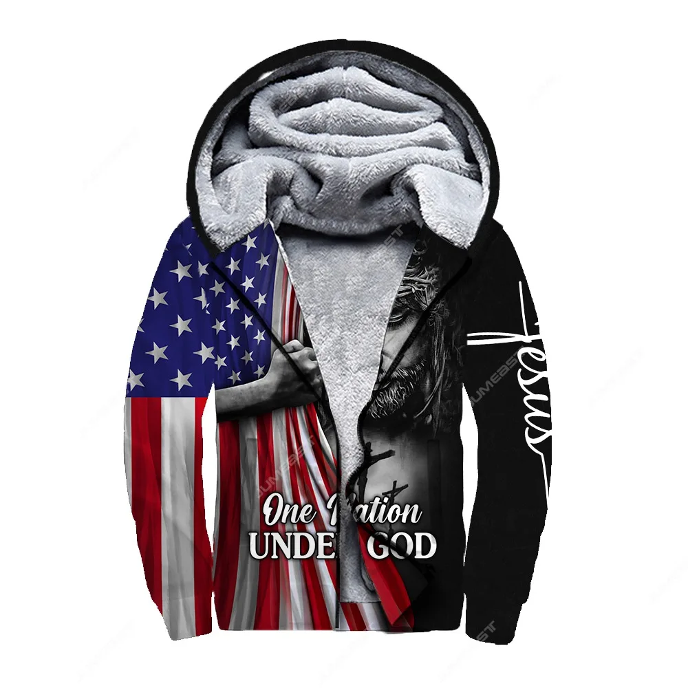 

Jumeast 3D Print Christian Jesus Men Zipper Hoodies One Nation Under God Hooded Sweatshirts American Veterans Day Clothes Coats