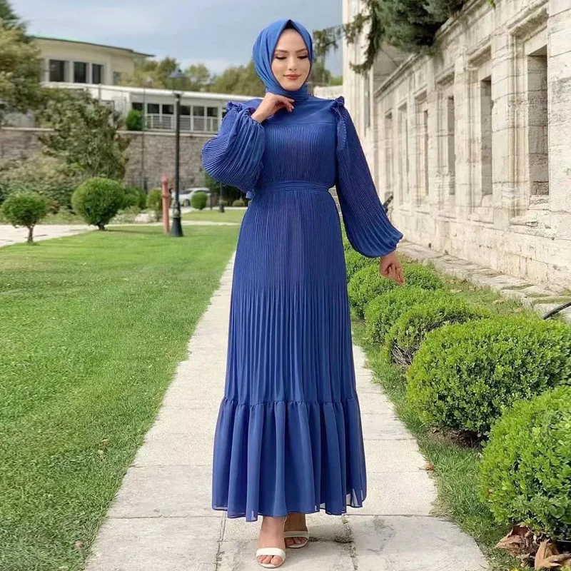 Muslim Middle Eastern Dresses Fashion Loose High Neck Maxi Dress Robe Ramadan Longue Mabche Dubai Turkey Gown Abaya For Women
