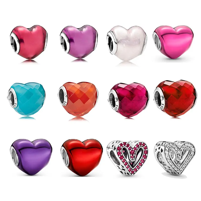 

Очаровательные Подвески из серебра 925 пробы с бисером, подарки на день Святого Валентина, металлическое розовое сердце, очаровательное блес...