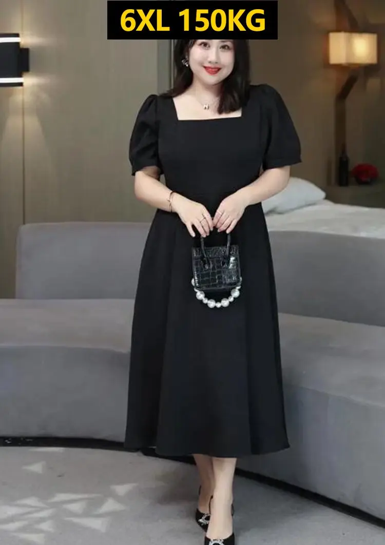 

E GIRLS Large Size 6XL 150KG Summer Women Maxi Dress Short Sleeve Black Dress High Waist Female Oversized Long Party Dresses E G