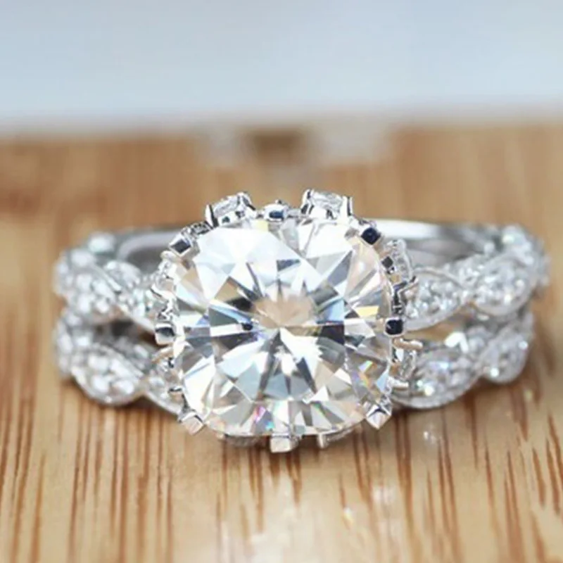 

2pcs/set Milangirl Romantic Luxurious Crystal Rings Set For Women Lover Couple Engagement Party Jewelry Wedding