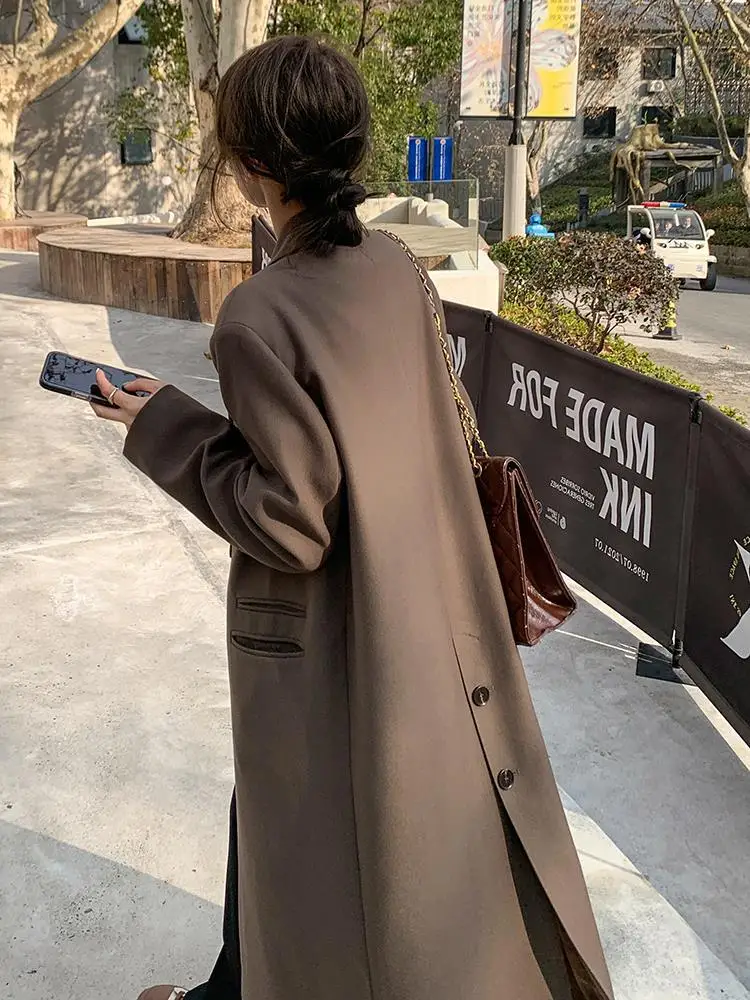 Роскошный Женский Длинный блейзер Офисная Женская модная Длинная ветровка