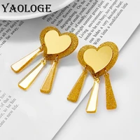 yaologe acrylic gold color heart tassel pendant earrings for women new fashion girls mirror sequin ear jewelry wedding gifts