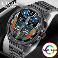 lige new smart watch men amoled 360360 hd screen always display time fitness bracelet waterproof stainless steel smartwatch men