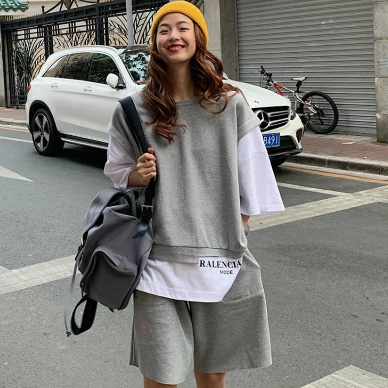 

Womens Tracksuits 2 Piece Set Summmer Autumn Oversize T Shirt + Sporting Shorts Sweat Set Two Piece Outfit Solid Color Sets