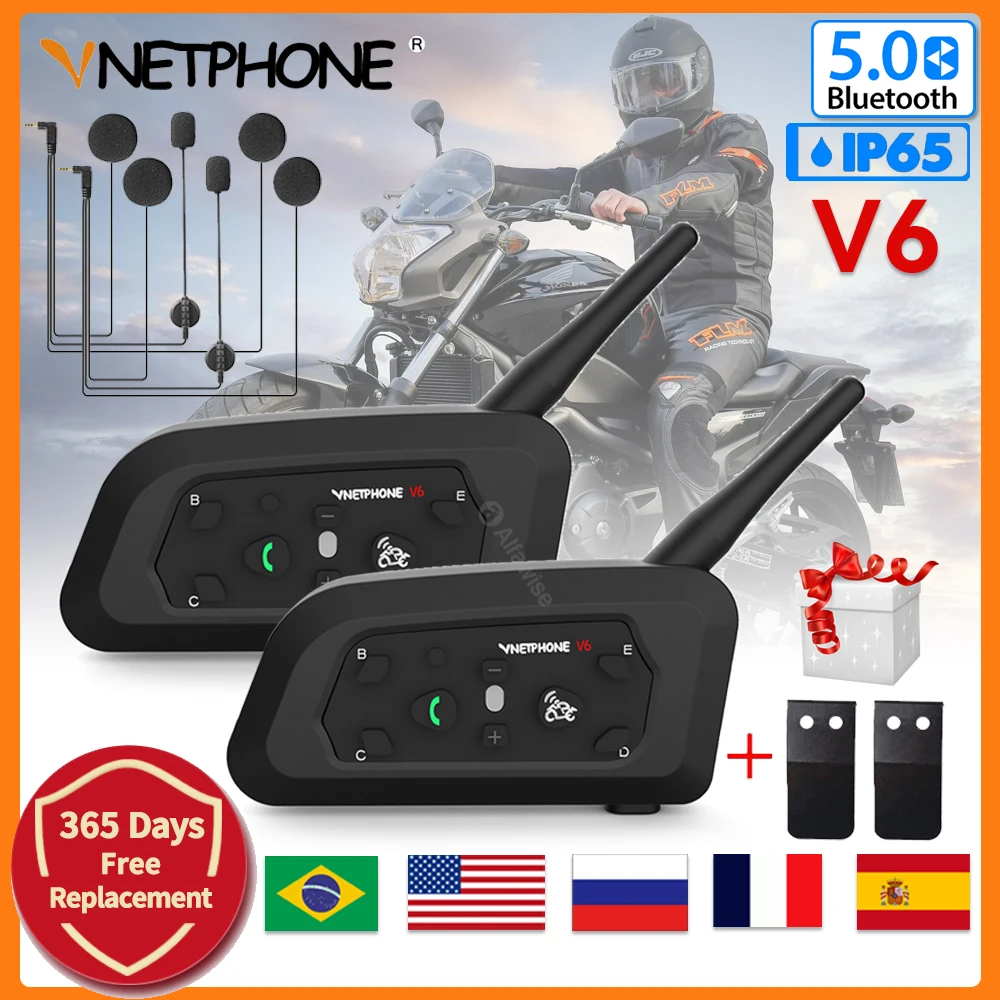 

Vnetphone V6 Motorcycle Helmet Intercom 3.5 Jack 6 Riders Bluetooth Headset Full Duplex Communicator Interfones Referee Engineer