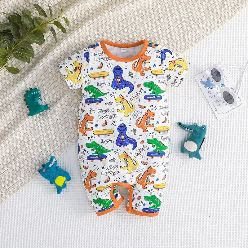 

Laura Kors New Summer Infant Newborn Boys Romper Short Sleeve O Neck Print Dinosaur White Baby Cute Rompers Clothes Outfits 0-2T