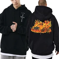 rapper cactus jack flame car double sided print hoodie men women brand fashion travis scott hip hop sweatshirt harajuku hoodies