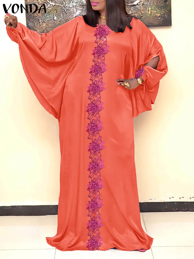 

VONDA Bohemian Satin Dress 2022 Autumn Women Vintage Floral Embroidery Party Maxi Long Dress Long Sleeve Casual Loose Vestidos