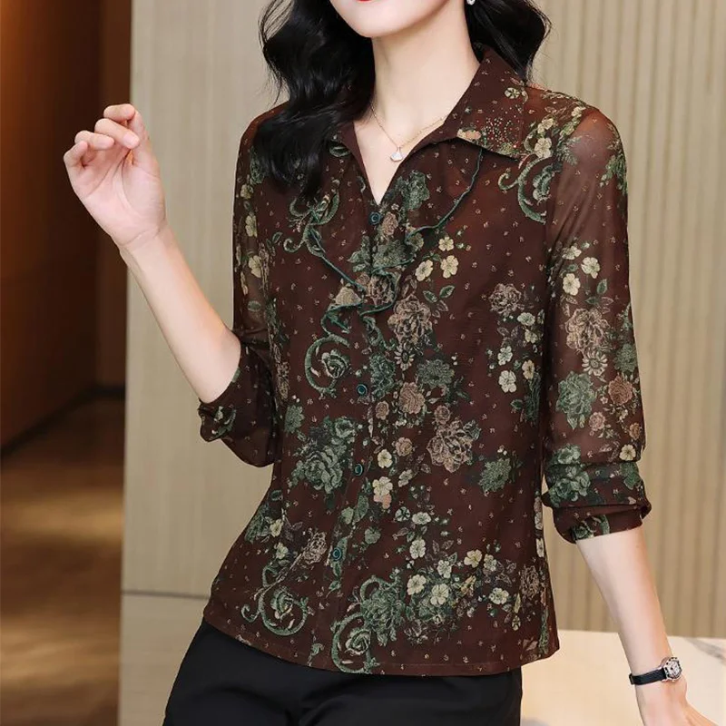 Женская свободная рубашка в стиле ретро Повседневная офисная блузка большого