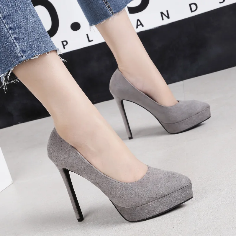 

Ladies High Heels Sandals PU Solid Color Square Stiletto Shallow Mouth Non Slip Casual Shoes Women