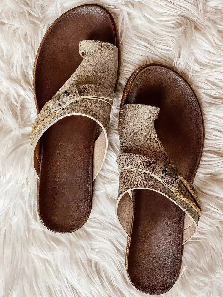 

Шлепанцы женские кожаные, кожаные сандалии на плоской подошве, с кольцом, Повседневная модная обувь для прогулок