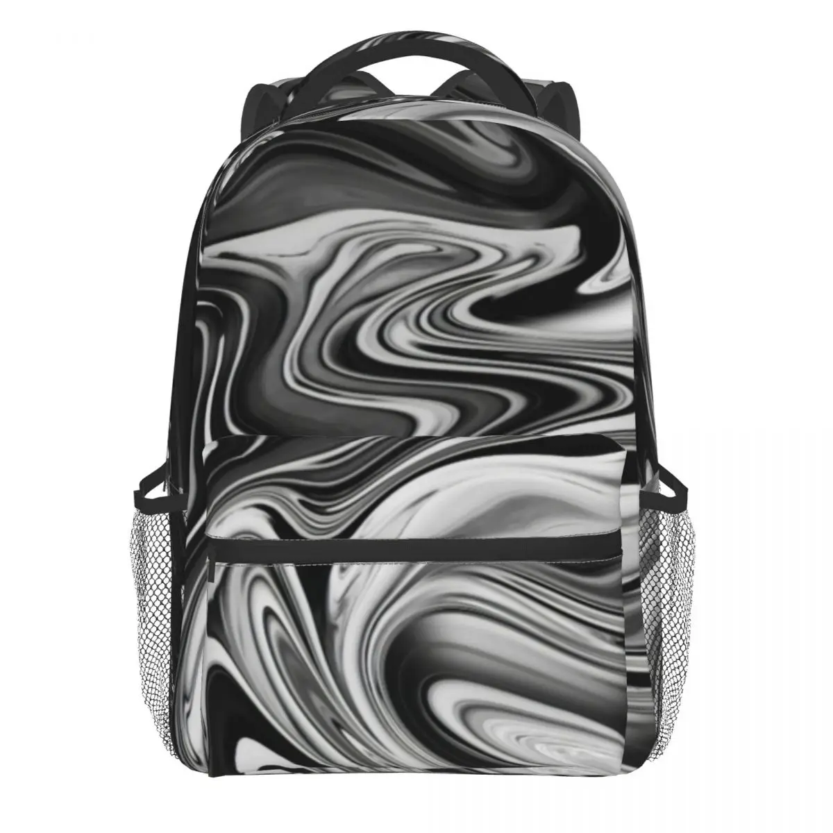

Liquid Black And White Backpack Elegant Marble University Backpacks Women Men Kawaii School Bags Designer Large Rucksack
