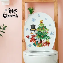 Cartoon Christmas Tree Snowman Wall Sticker Toilet Bathroom Festival Decor Decals Christmas Home Decoration Self-adhesive Mural