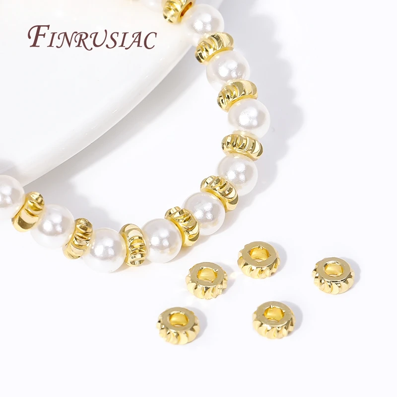 Позолоченное латунное круглое гофрированное бусины-разделители FINRUSIAC