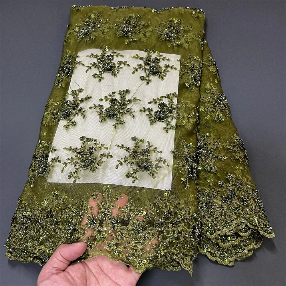 

2024 High Quality African Nigerian Tulle Lace Fabric Sequins Embroidery French Guipure Wedding Party Dress Beaded 5Yards