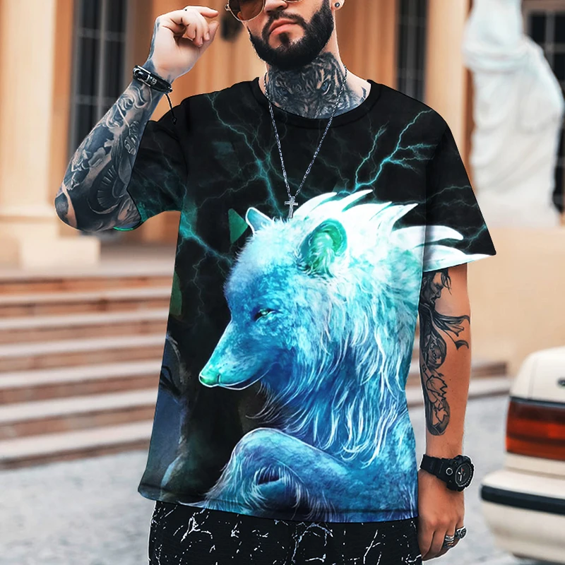 

Wolf Summer Men's 3DT Shirt Printing Fashion Short-sleeved Shirt O-neck T-shirt 6XL Loose Street Casual T-shirt