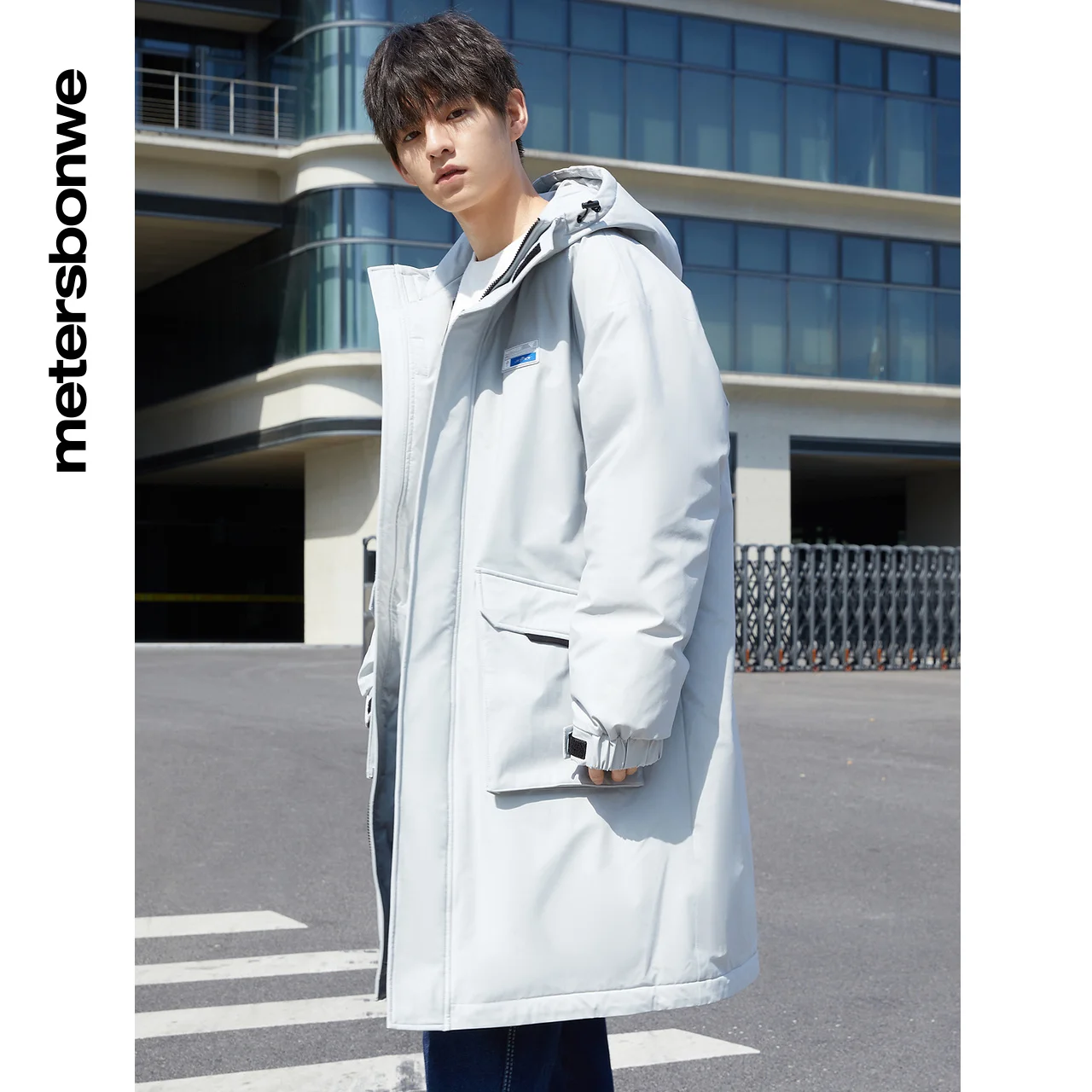 Metersbonwe Parka Down Jacket Men Winter Warm 80% Gray Duck Down Jacket  Hooded Anti-snow Medium Length Cargo Warm Red Down Coat