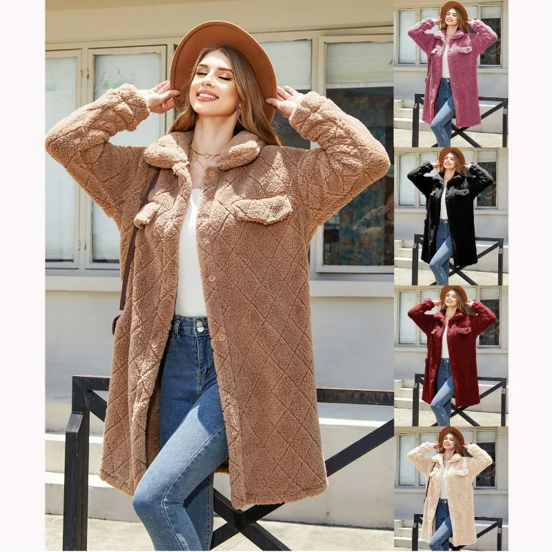 

Fall/Winter 2023 New European and American women's plush loose single-breasted diamond coat fashion coat