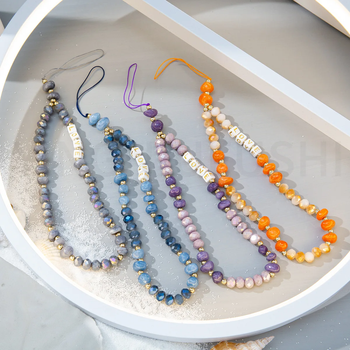 

10pcs Crystal Natural Stone Beads Mobile Phone Charm Women Girls Telephone Cellphone Strap Anti-Lost Lanyard Jewelry Wholesale