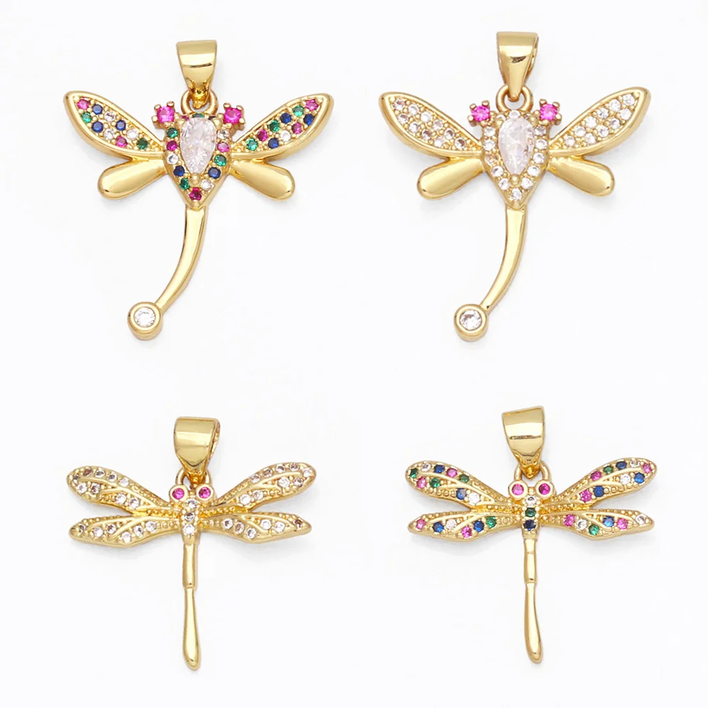 

OCESRIO Rainbow Butterfly Pendant for Necklace Copper Cubic Zirconia Gold Plated Components for Jewelry Making DIY pdta702