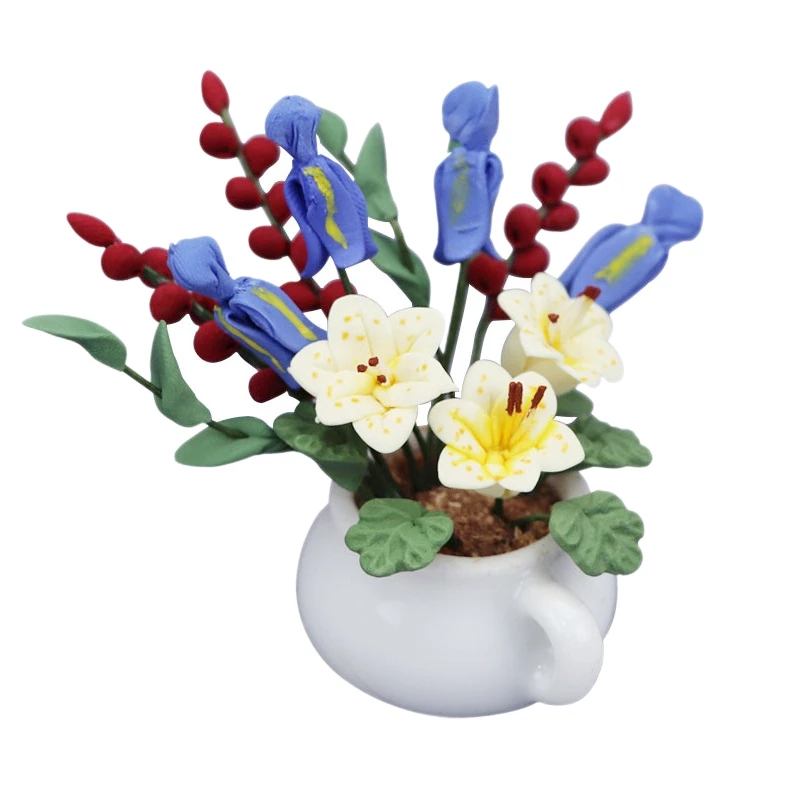 

-Dollhouse Flower Pot Toy, 1/12 Scale Dollhouse Mini Flower Plant Pot Stand Handcraft Garden Room Decor Toys
