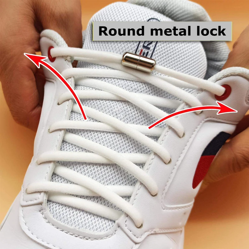 1 Pair Elastic Shoelaces Round Metal lock No Tie Shoe Laces Kids Adult Leisure Sneakers Quick Safety Lazy Lace Unisex 21 Colors