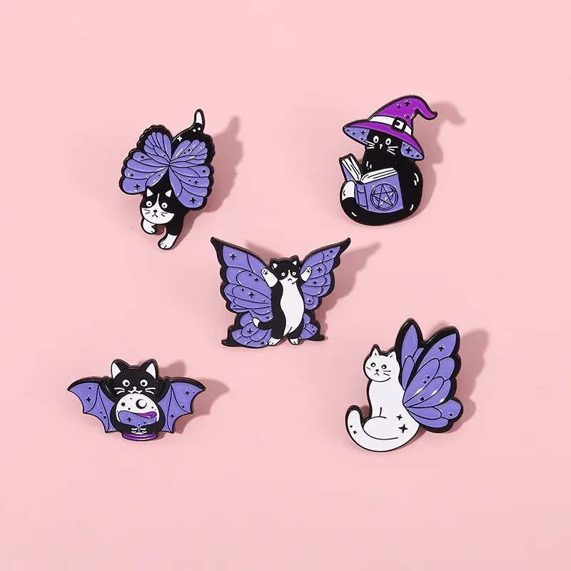 

Punk Butterfly Cats Enamel Pin Crystal Ball Magic Witch Brooches Insect Animal Combine Lapel Badges Jewelry Gift For Best Friend