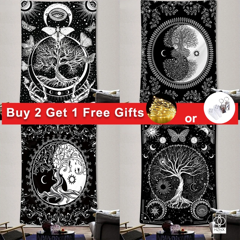 

Psychedelic Tree of Life Tapestry Black and White Sun and Moon Yin and Yang Style Wall Decorations Bed Room Home Deocr Aesthetic