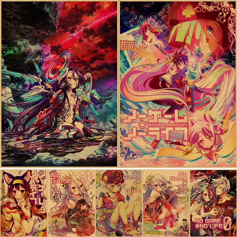 

Classic Anime No Game No Life Posters Retro Kraft Paper Manga Poster Wall Art Decor Home Room Bar Art Painting Wall Stickers 4K