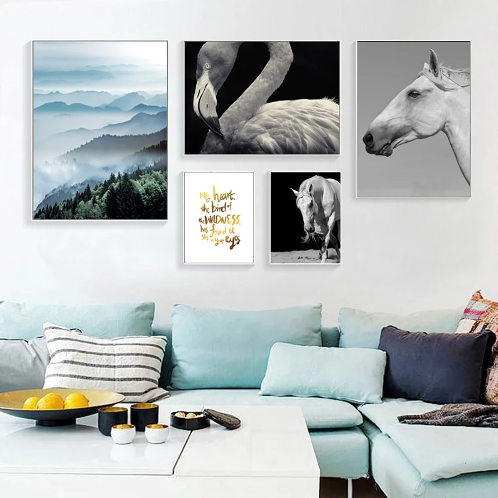 

Forest Nature Canvas Painting Horse Red Crowned Crane Quotes Poster Printing Wall Art Picture For Living Room Modern Home Decor