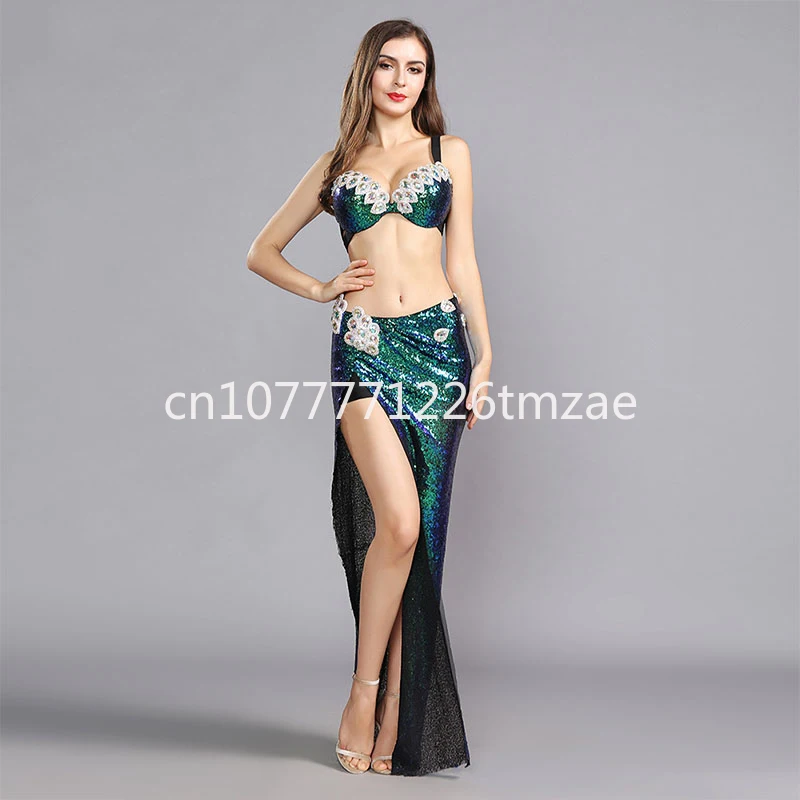 Костюм для танца живота девушек одежда выступлений бюстгальтер с блестками и