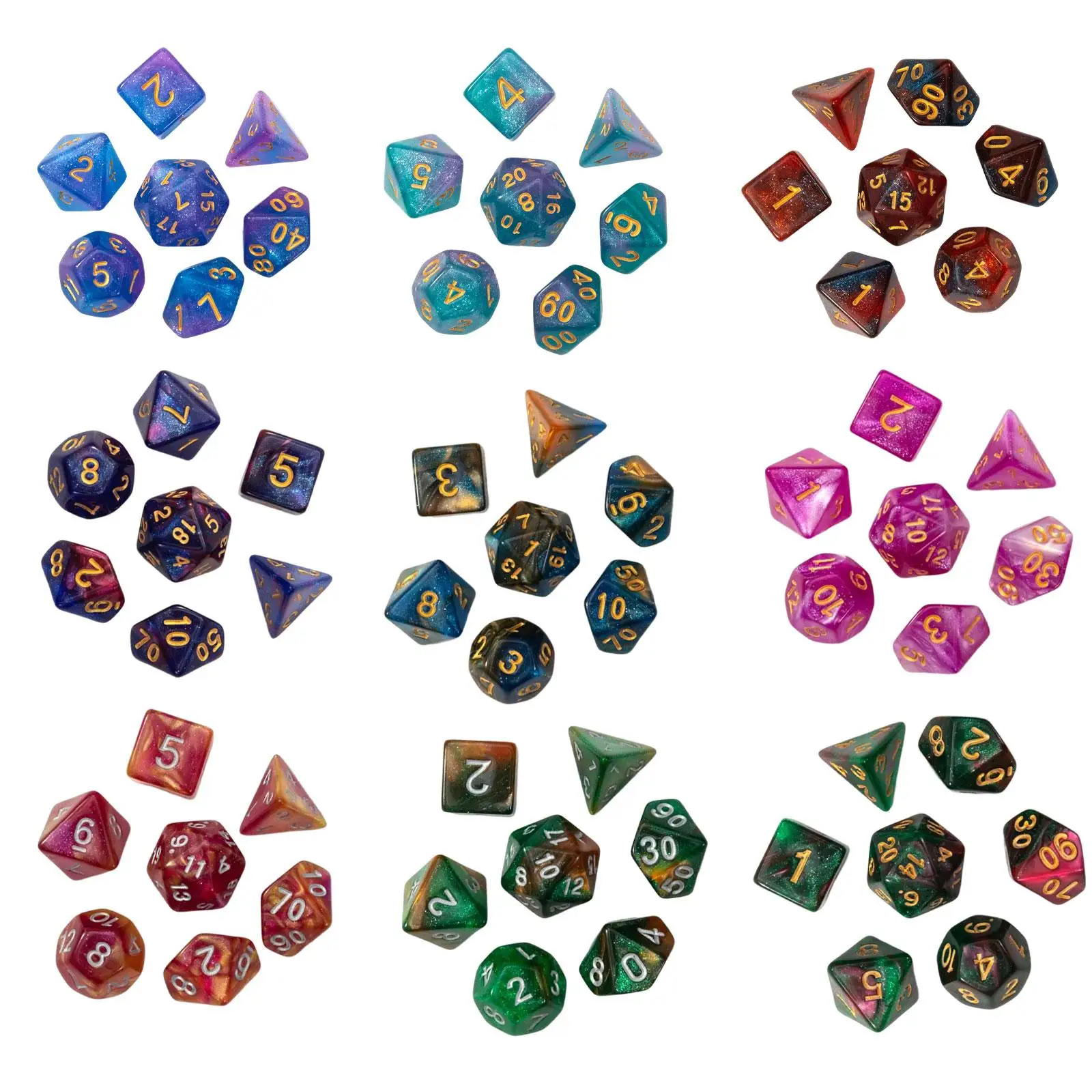 

7x Polyhedral Dices Set Bar Toys D4 D8 D10 D12 D20 Acrylic Dices for Card Games Role Playing RPG Board Game