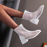 womens high top sandals 2022 summer womens thin breathable thick heel boots mesh hollow chelsea ankle boots chaussure femme