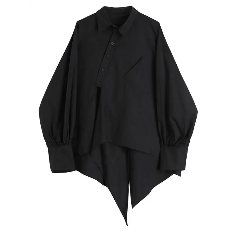 Женская Асимметричная блузка Dimanaf черная Свободная рубашка с отложным