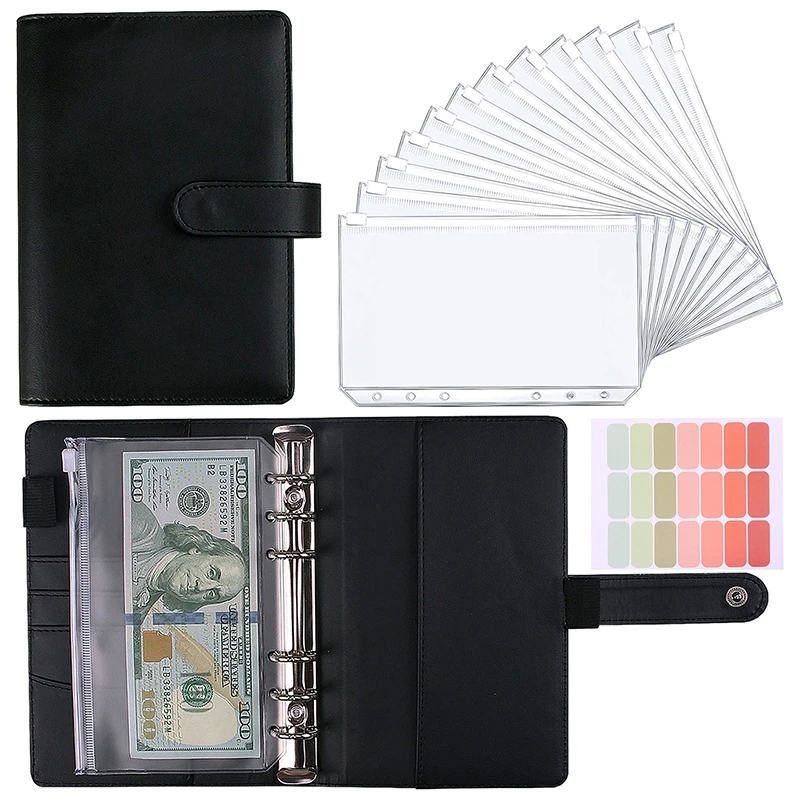 

A6 Zipper Bag Binder Notebook Leather Cash Budget Book Budget Manager Binder Pockets Cash Envelope Wallet