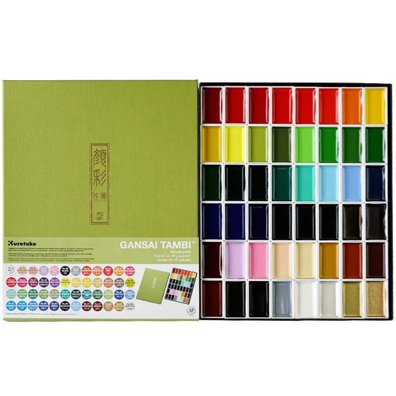 Japan ZIG Kuretake Solid Watercolor Paint Set  Watercolors Field Sketch Set for Painting Supplies 48 Colors