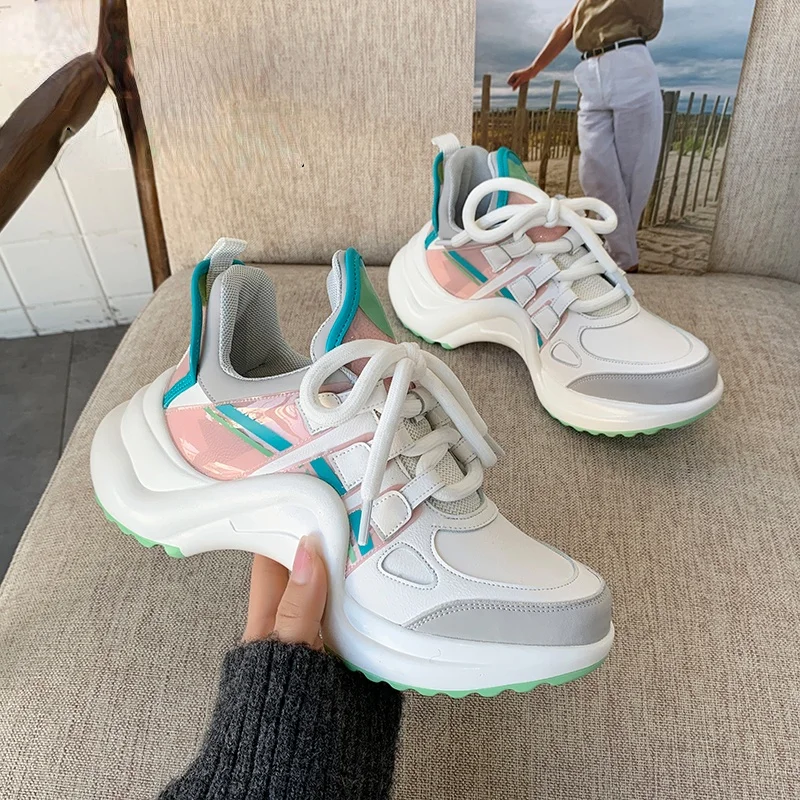 

Fashion Sneakers Women Breathable Mesh Platfrom Shoes Female Sneaker Lace Up High Leisure Women Vulcanize Shoes Tenis Feminino