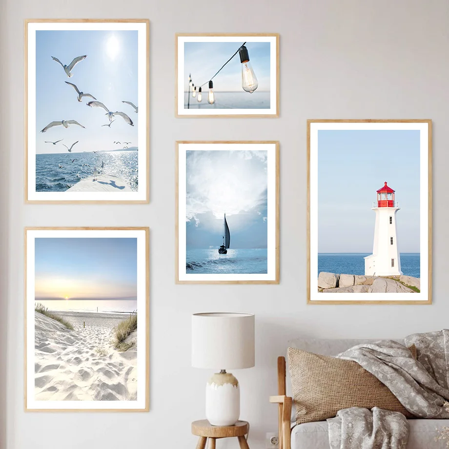 

Картина на холсте с изображением Морского Пейзажа, маяков, скандинавские плакаты и печать для гостиной, Декоративная Настенная картина без рамки
