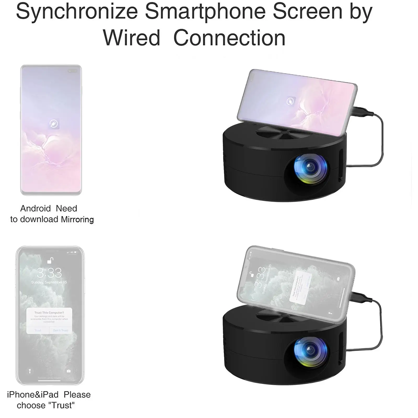 

YT200 Portable Mini Projector LED Mobile Video Projector Home Wired Home Player Screen Projector Media Theater Same Kids W8S6