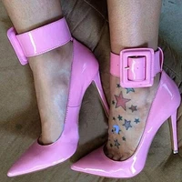 pink patent leather high heels pumps zapatos mujer womans shoes fashions buckle strap heels shoes wedding party footwear woman