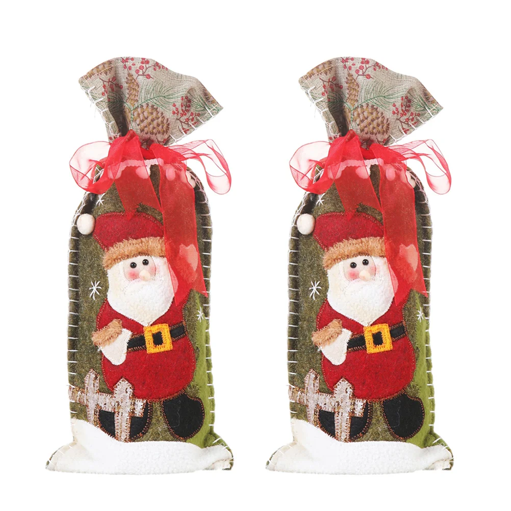 

Xmas Bottle Bags Cloth Suit Bottle Cartoon Printed Bottles Sleeve Gift Bags