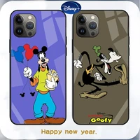 disney cute cartoon goofy phone case tempered glass for iphone 13 14 12 11 pro max mini x xr xs max 8 7 6s plus se 2020 shell