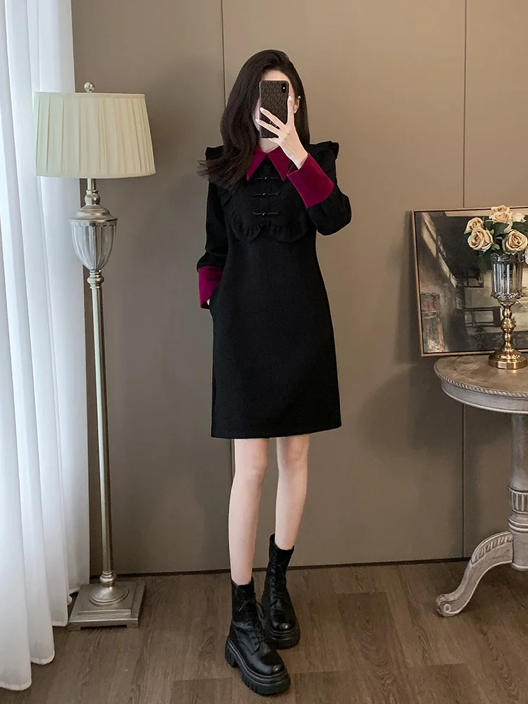 La Chabell новое китайское черное платье в национальном стиле женское осенне-зимнее