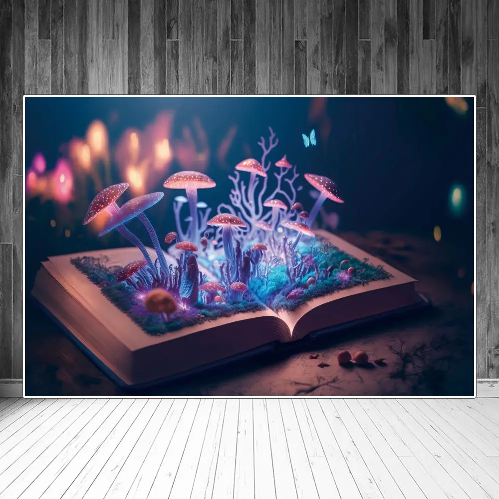 

Фоны для фотосъемки с изображением волшебной книги искусственные декорации сказочные грибы Луг боке пользовательский фон для детской фотосъемки