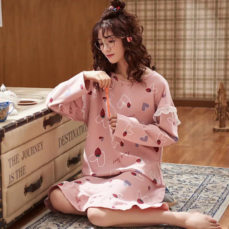 Spring and Autumn Ladies Nightdress Casual Long-sleeved Nightdress Home Service Sexy Nightwear Sleep Tops Sleepwear Women